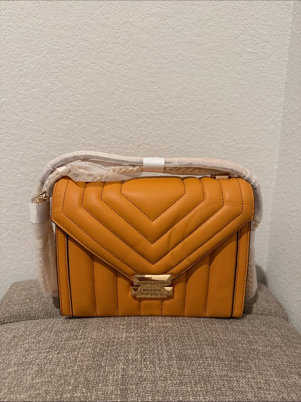 Structured Quilted Shoulder Bag in Mustard Yellow